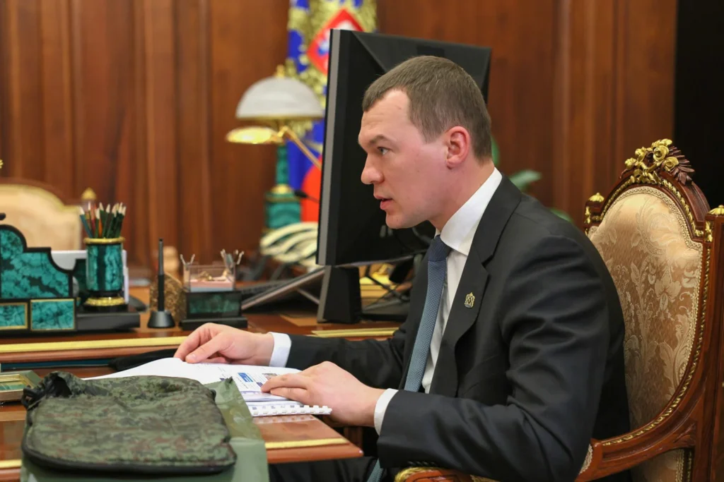 Михаил Дегтярев на&nbsp;встрече с&nbsp;Владимиром Путиным.